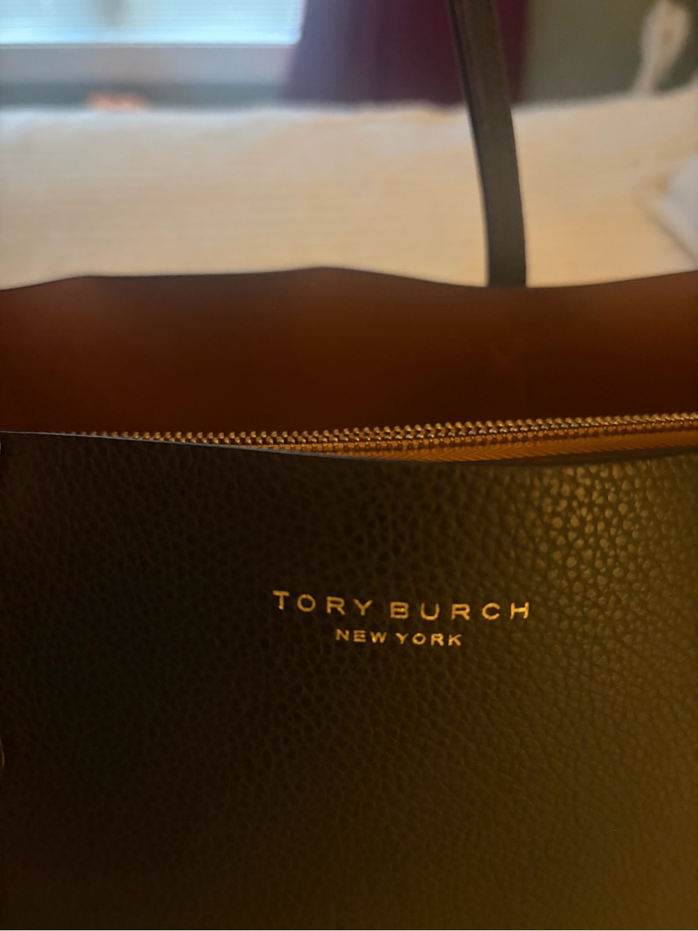 Tory Burch Black Pebbled Leather Bag with Gold Logo